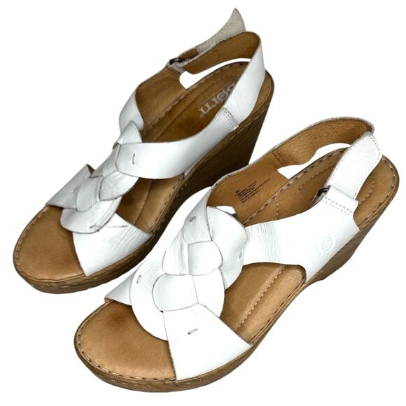 Born Nina Slingback White Leather Comfort Wedge Sandal Coastal Casual Size: 8M - Picture 2 of 7